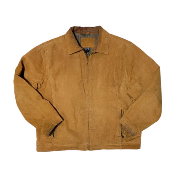 Vintage Other - Vintage 90s Men’s Relaxed Fit Full Zip‎ Nubuck Leather Jacket in Tan. Size Large